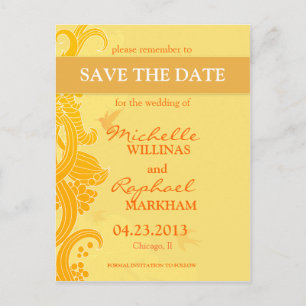 Lemon Yellow Birds Wedding Save the Date Announcement Postcard