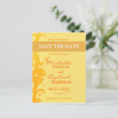 Lemon Yellow Birds Wedding Save the Date Announcement Postcard (Standing Front)