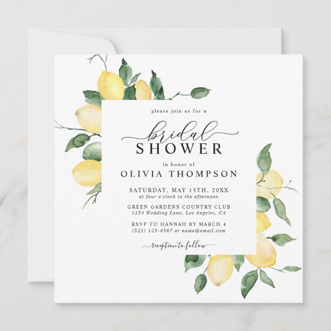 Lemon Yellow Boho Watercolor Elegant Bridal Shower Invitation (Front)