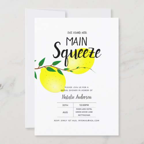 Lemon Yellow Bridal Shower She Found Her Squeeze Invitation