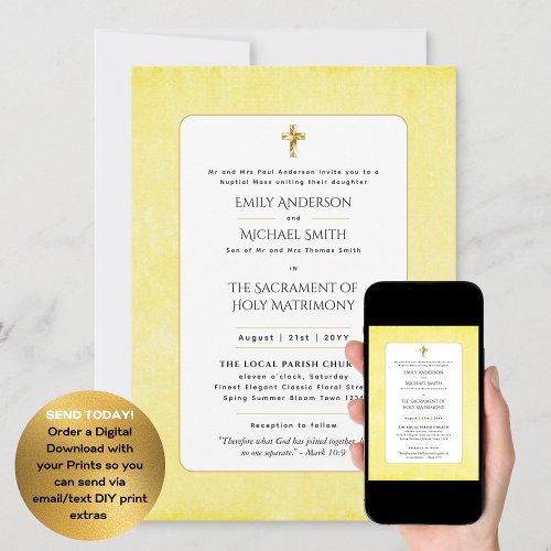 Lemon Yellow  Catholic Nuptial Mass Wedding Invitation