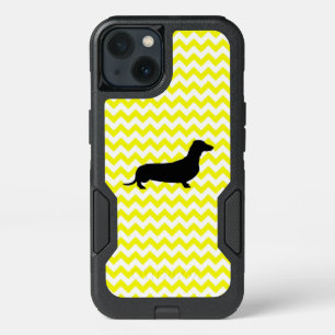 Lemon Yellow Chevron With Dachshund iPhone 13 Case
