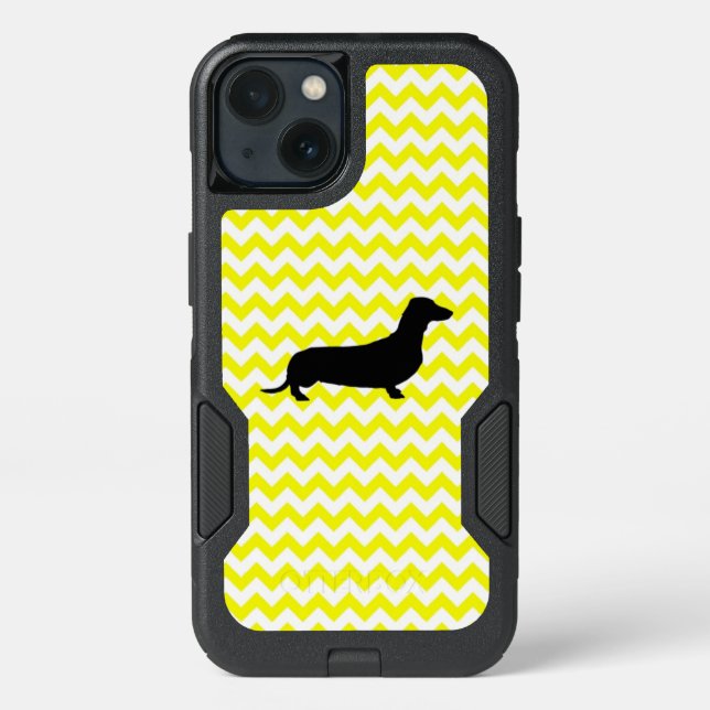 Lemon Yellow Chevron With Dachshund Otterbox iPhone Case (Back)