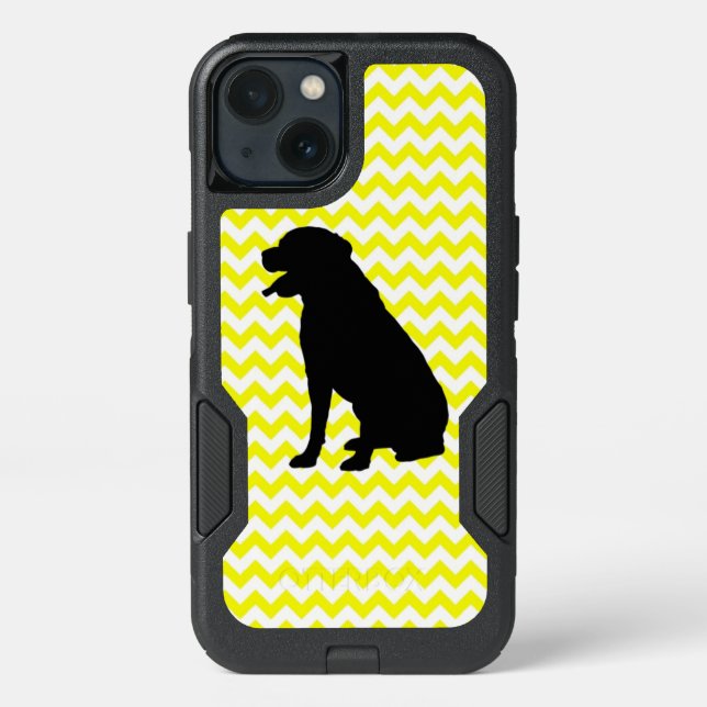 Lemon Yellow Chevron With Lab Silhouette Otterbox iPhone Case (Back)