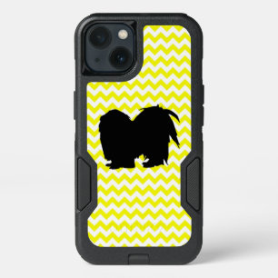 Lemon Yellow Chevron With Shih Tzu Silhouette iPhone 13 Case