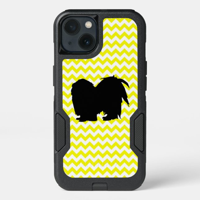 Lemon Yellow Chevron With Shih Tzu Silhouette Otterbox iPhone Case (Back)