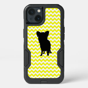 Lemon Yellow Chevron With Yorkie Silhouette iPhone 13 Case