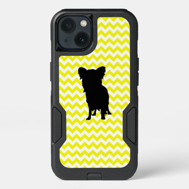 Lemon Yellow Chevron With Yorkie Silhouette Otterbox iPhone Case (Back)
