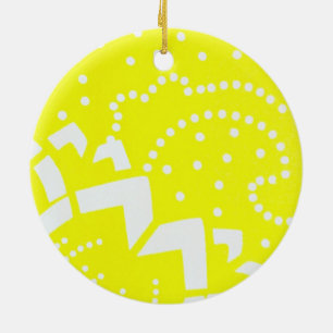 Lemon yellow cirtus graphic dot geometric pattern ceramic ornament