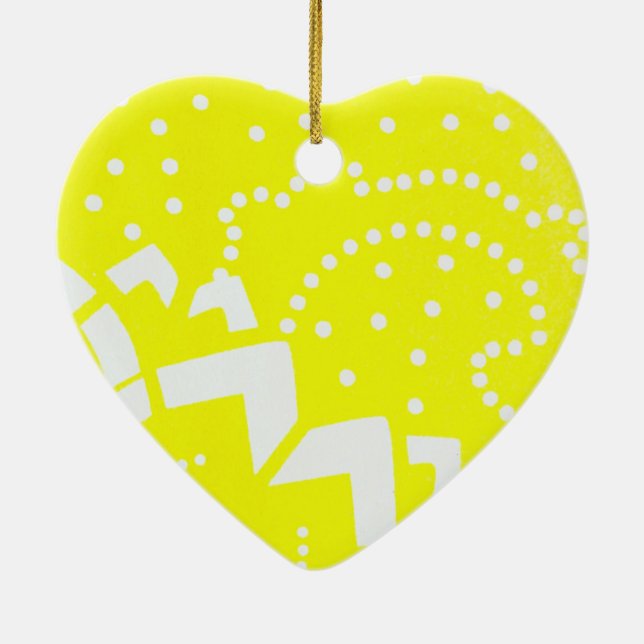 Lemon yellow cirtus graphic dot geometric pattern ceramic ornament (Back)