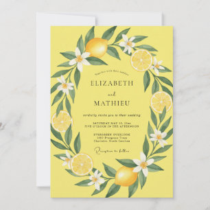 Lemon Yellow Citrus Eucalyptus Wedding Invitation