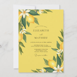Lemon Yellow Citrus Muted Eucalyptus Wedding Invitation
