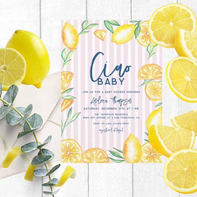 Lemon Yellow Citrus Retro Modern Baby Shower Invitation (Creator Uploaded)