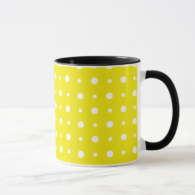 Lemon Yellow Coffee Mug, White Polka Dots Mug (Right)