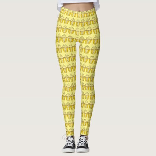 Lemon Yellow Cupcake Cupcakes Cake Print Leggings