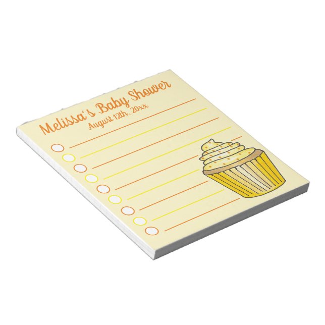 Lemon Yellow Cupcake Sprinkles Baby Bridal Shower Notepad (Angled)