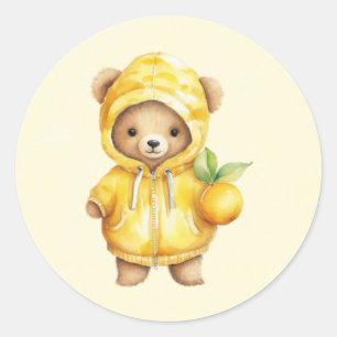 Lemon Yellow Cute Teddy Bear Baby Shower Classic Round Sticker