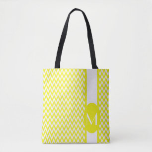 Lemon Yellow Elegant Chevron Design with monogram Tote Bag