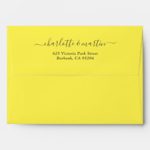 Lemon Yellow Elegant Script Return Address Wedding Envelope