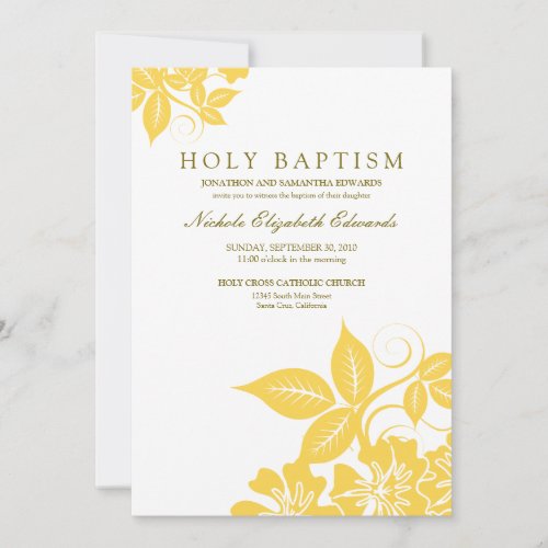 Lemon Yellow Floral Holy Baptism Invitation