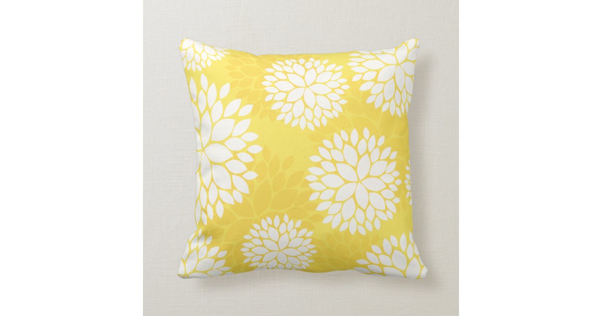 Lemon Yellow Floral Pattern Pillow