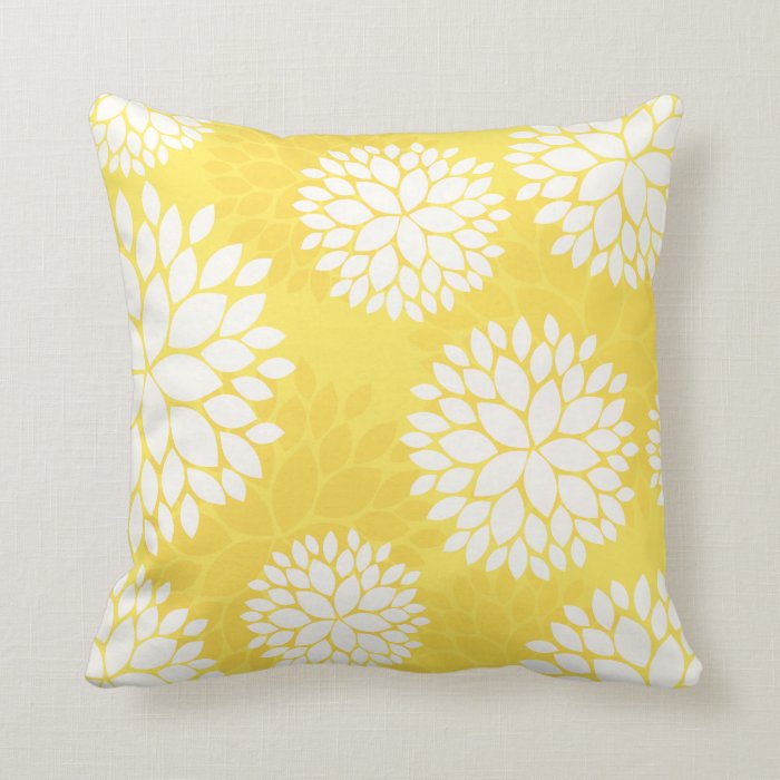 Lemon Yellow Floral Pattern Pillow