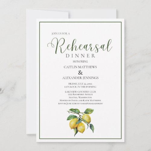 Lemon Yellow Floral Wedding Rehearsal Dinner  Invitation