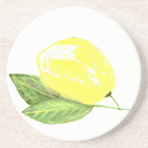 Lemon yellow fruit Watercolor Citrus Summer Sandstone Coaster