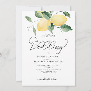 Lemon Yellow Garden Summer Botanical Boho Wedding Invitation