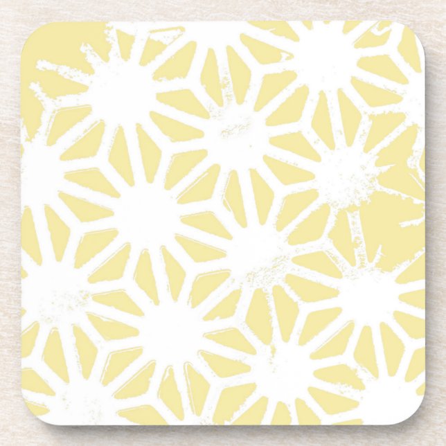 Lemon yellow geometric pattern beverage coaster (Front)