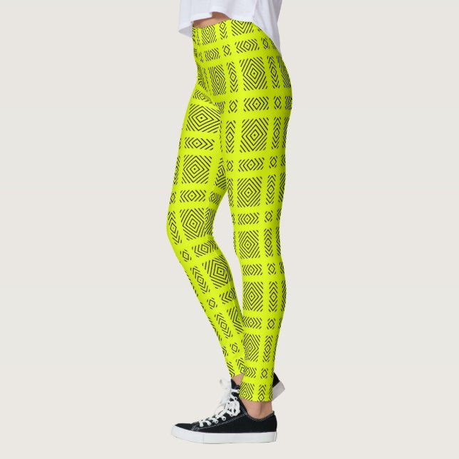 Lemon yellow geometric pattern leggings (Left)