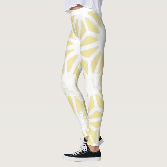 Lemon yellow geometric pattern leggings (Left)