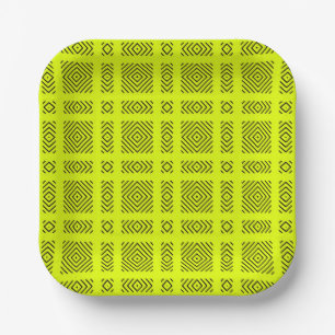 Lemon yellow geometric pattern paper plates