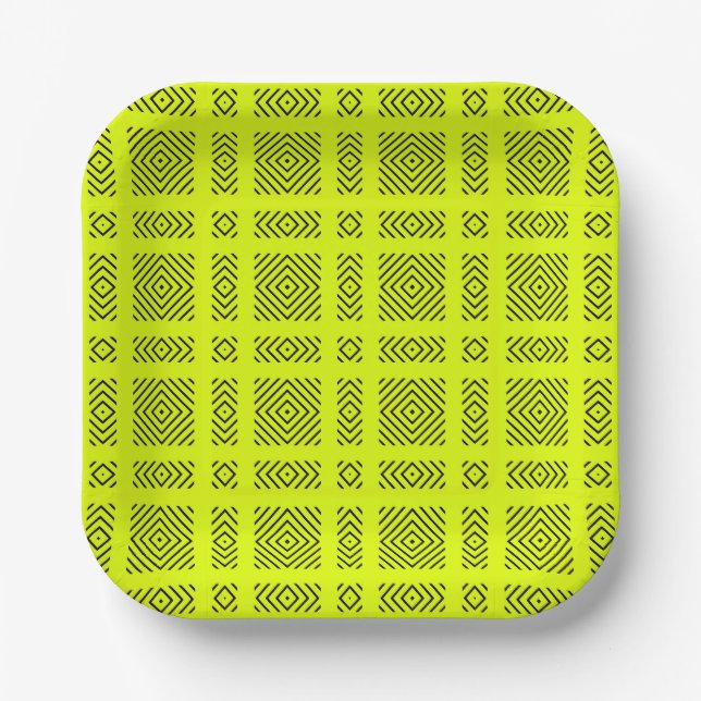 Lemon yellow geometric pattern paper plates (Front)