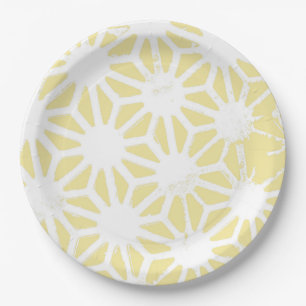 Lemon yellow geometric pattern paper plates