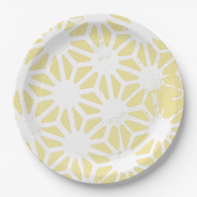 Lemon yellow geometric pattern paper plates (Front)