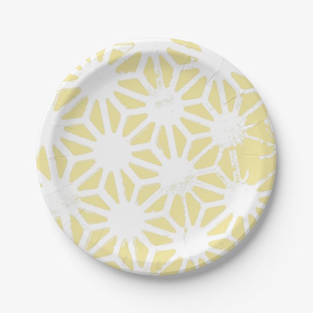 Lemon yellow geometric pattern paper plates (Front)