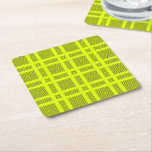 Lemon yellow geometric pattern square paper coaster