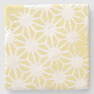 Lemon yellow geometric pattern stone coaster
