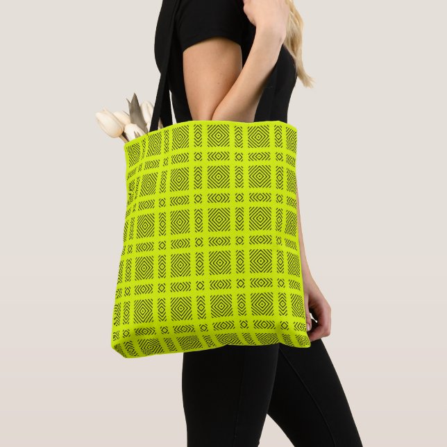 Lemon yellow geometric pattern tote bag (Close Up)