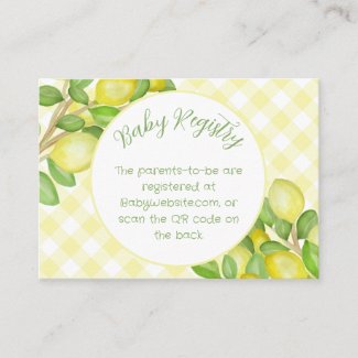 Lemon Yellow Gingham Baby Registry Enclosure Card