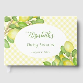 Lemon Yellow Gingham Baby Shower Guest Book