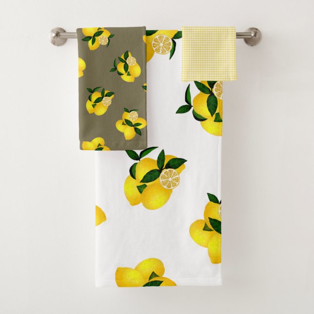 Lemon Yellow Gingham Bath Towel Set (Insitu)