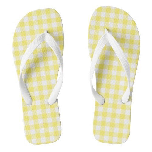 Lemon Yellow Gingham Check Flip Flops Adult