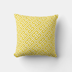 Lemon Yellow Greek Key Pattern Throw Pillow