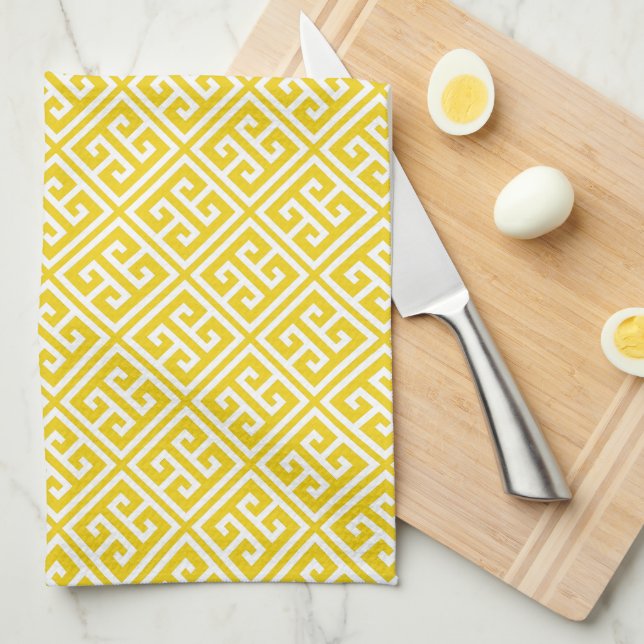 Lemon Yellow Greek Key Pattern Towel (Quarter Fold)