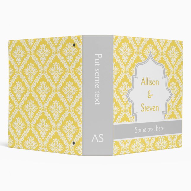 Lemon yellow, grey damask wedding planner 3 ring binder (Background)
