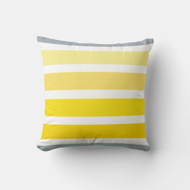 Lemon Yellow Grey White Stripes Pattern Throw Pillow (Front)