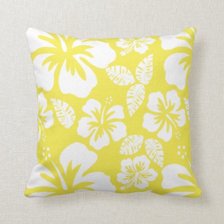 Lemon Yellow Hawaiian Tropical Hibiscus Throw Pillow
