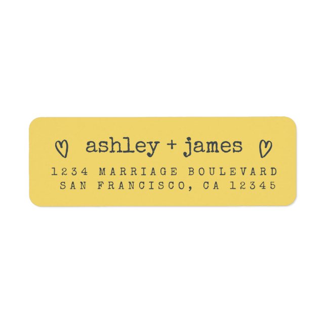 Lemon Yellow Heart Couple Return Address Label (Front)